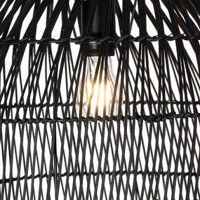 Rustikálna stojaca lampa čierna s ratanom - Sam