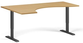 Ergonomický výškovo nastaviteľný stôl, 180x120 cm, 2 motory, L/P, čierna podnož, buk