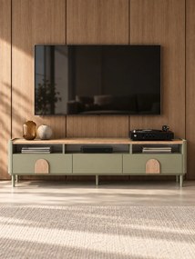 TV skrinka Amilio 200 cm na nožičkách - eukalyptus / dub baltic dune / dub prírodný