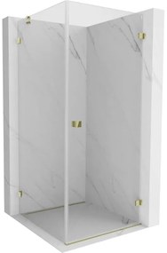 Mexen Lunar-B, pravostranný výklopný sprchový kút 90 x 90 cm, 8mm číre sklo, zlatý profil, 832-090-090-50-00-P
