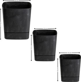 Sada 3 ks květináčů Cubi 16x16/19x19/25x25 cm černý beton