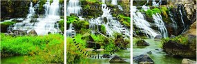 Obraz - vodopády so zeleňou (s hodinami) (90x30 cm)