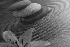 Obraz Zen záhrada a kamene v piesku v čiernobielom prevedení - 120x80