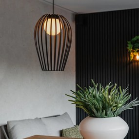 Dizajnové závesné svietidlo čierne s opálom - Angela