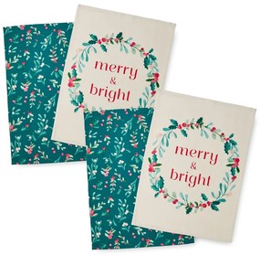 Bavlnené utierky s vianočným motívom v súprave 4 ks 50x70 cm Holly and Mistletoe – Catherine Lansfield