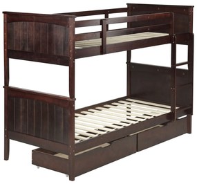 Poschodová posteľ s úložným priestorom 90 x 200 cm tmavé drevo ALBON Beliani