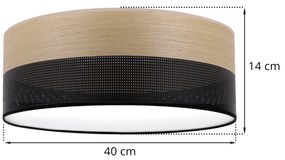 Stropné svietidlo Wood, 1x dýha zlatý dub/čierne PVC tienidlo, (biele plexisklo), (fi 40cm)