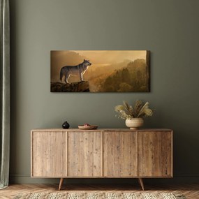 Obraz vlka na skale (120x50 cm)
