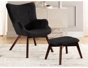 Čierne menčestrové kreslo s podnožkou Niko – Ropez
