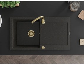 Mexen Leo, drez granitový 900x500x190 mm, 1-komorový, čierna-zlatá metalíza so zlatým sifónom, 6501901010-75-G