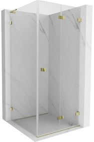 Mexen Lunar-F L, sklápací sprchový kút pravý 80 x 80 cm, 8mm číre sklo, zlatý profil, 836L-080-080-50-00-P