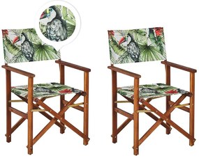 Sada 2 záhradných stoličiek a náhradných poťahov tmavé akáciové drevo/vzor tukana CINE Beliani
