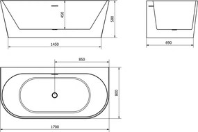 Mexen Oval+, voľne stojaca vaňa ku stene 170 x 80 cm, biela lesklá, ružové zlato prepad, 52681708000-60