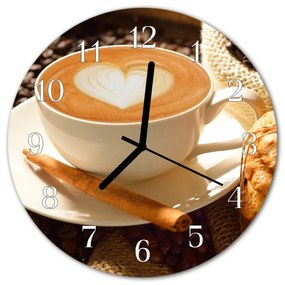 Nástenné sklenené hodiny Káva srdce fi 30 cm