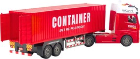 LEAN Toys Prepravný kamión s kontajnerom – svetlá, zvuky, červená