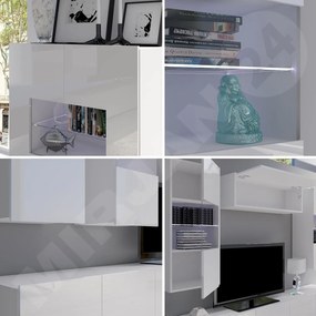 Obývacia stena Bralani X, Farby: čierny / čierny lesk, Osvetlenie: osvetlenie LED biele