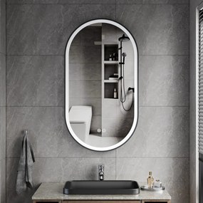Erga Gwen, oválne LED zrkadlo 50x90cm v čiernom kovovom ráme, 3 farby svetla, predné osvetlenie, vyhrievacia podložka proti zapareniu, ERG-V01-GWEN-5090-BK