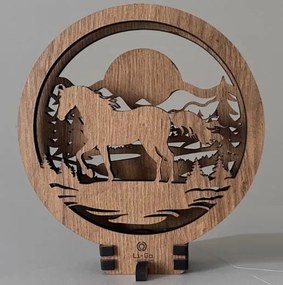 Drevená lampička na nočný stolík Kôň