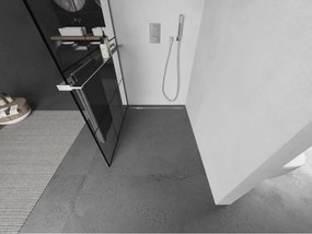 Mexen Kioto+ L, sprchová zástena Walk-In s poličkou a vešiakom 120 x 200 cm, 8mm číre sklo čierny vzor, chrómový profil, 800-120-123-01-77
