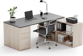 Kancelársky písací stôl s úložným priestorom BLOCK B04, 180x160 cm, dub prírodný/grafit