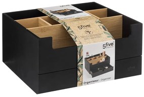 Kozmetický organizér Natureo, čierna/s drevenými prvkami