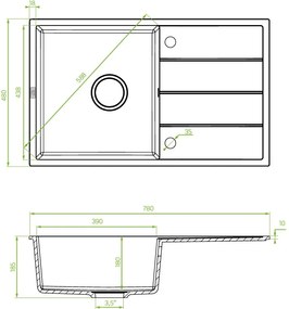Laveo Wolin, 1-komorový granitový drez 780x480x185 mm, béžová, LAV-SPW_411T