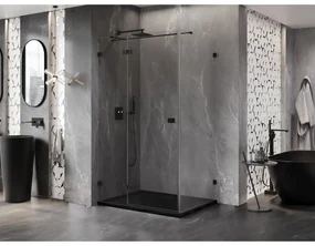 Mexen Lunar T, sklápací sprchový kút ľavý 140 x 80 cm, 8mm číre sklo, čierny profil, 834T-140-080-70-00-L