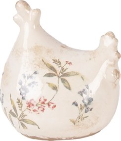 Béžová keramická sliepočka s lúčnymi kvetmi Monnia - 12*11*13 cm