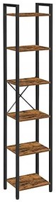 Regál TAYLOR hnedý s čiernou konštrukciou, 6 políc