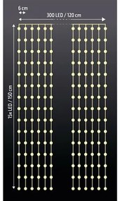 Solight Okenný vianočný záves, 300 mini LED, 1,5 x 1,2 m, s časovačom