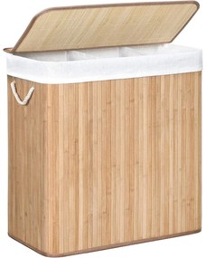 Kôš na bielizeň 150 L s 3 priehradkami, bambusový, 60 x 40 x 63 cm, prírodný