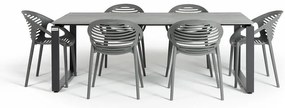 Záhradná jedálenská súprava pre 6 osôb so sivou stoličkou Joanna a stolom Strong, 210 x 100 cm