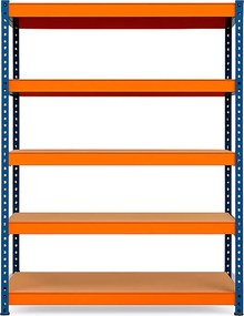 Regál 180x90x40 cm lakovaný 5-policový, nosnosť 100 kg - modro-oranžový