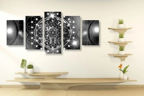 5-dielny obraz očarujúca Mandala v čiernobielom prevedení Varianta: 100x50