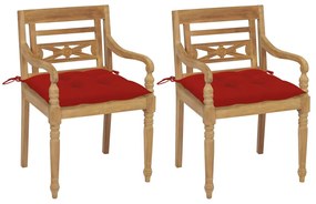 Batavia stoličky 2 ks s červenými vankúšmi masívny teak 3062148