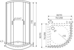 Novoterm Štvrťkruhový sprchový kút NV-Madera 80x80 chróm/potlač + vanička