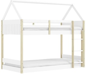Domčeková poschodová detská posteľ v bielo-prírodnej farbe 90x190 cm Valka – Marckeric