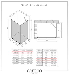 CERANO - Sprchovací kút Antelo L/P - 6 mm - čierna matná, transparentné sklo - 70x70 cm - krídlový, CER-CER-8050BD7499