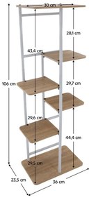 Kondela Stojan na kvety, kov biely, DTD dub sonoma, LEDOR TYP 2