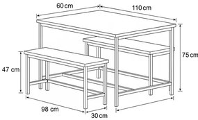 Autronic BONTEC Jedálenský set s 2 stoličkami, 110x60x75cm, mdf, old wood, AUT-G1175 OLW Farba: Hnedá