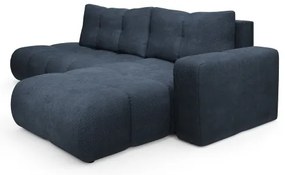 Rozkladacia rohová čalúnená sedacia súprava s úložným priestorom v tvare L ALMADA pravá modrá