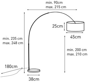 Oceľová oblúková lampa s látkovým tienidlom čierna 45 cm - XXL