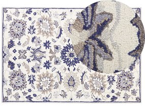 Vlnený koberec 140 x 200 cm béžová/modrá KUMRU Beliani