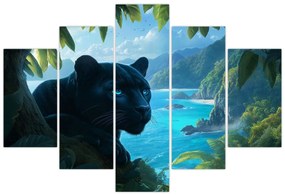 Obraz - Čierny panter v džungli (150x105 cm)