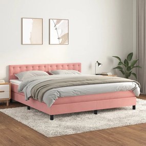 Posteľný rám boxsping s matracom ružový 160x200 cm zamat 3141556