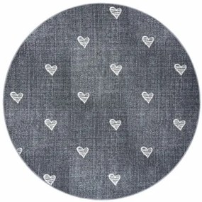 Koberec HEARTS kruh Jeans - sivý