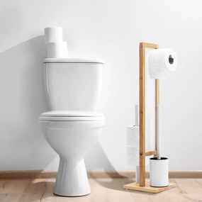 Tutumi REA - Bambusový kúpeľňový stojan na toaletný papier a kefu, White 321502, HOM-04000
