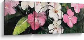Obraz - Ružové a biele kvety (s hodinami) (90x30 cm)