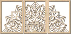SENTOP | 3-dielna mandala kvetov – moderná drevená nástenná dekorácia do obývačky | SENTOP HDF0583-60 x 30-WENGE