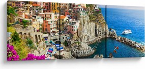 Obraz - Talianska dedinka Manarola (s hodinami) (90x30 cm)